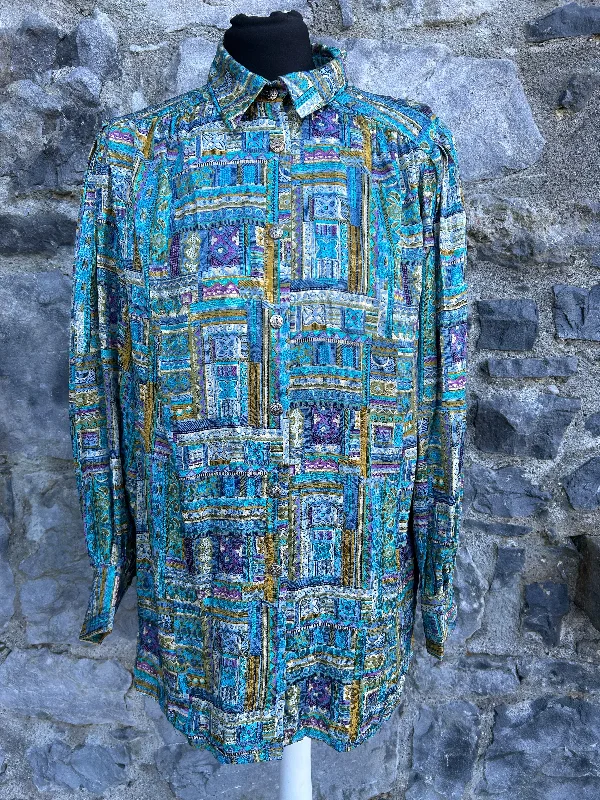 80s blue geometric shirt uk 12Rainproof Shirts