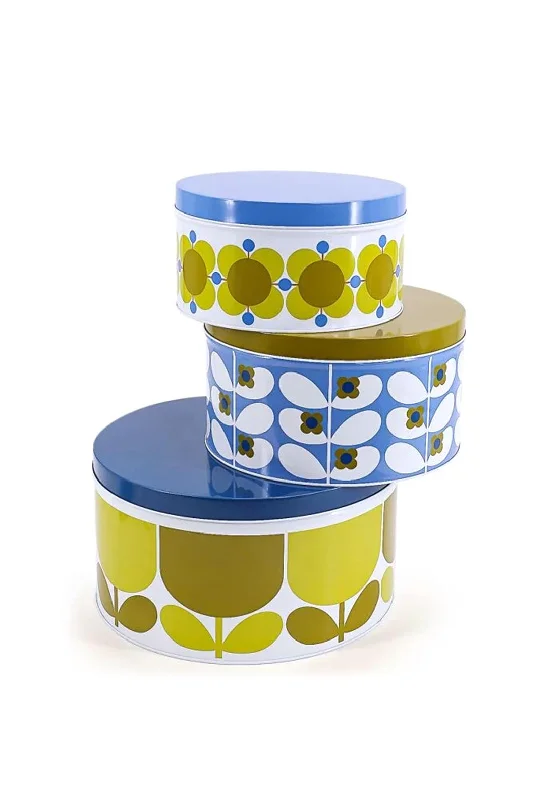 Orla Kiely Sunflower Sky Set of 3 Nesting Cake Tins, Blue Multi