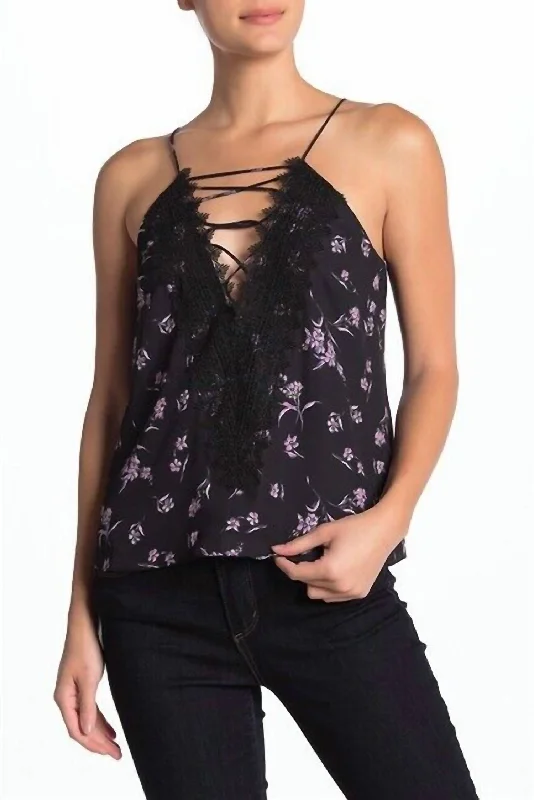 Posie Lace Floral Strappy Cami Top In BlackCamisoleRuby