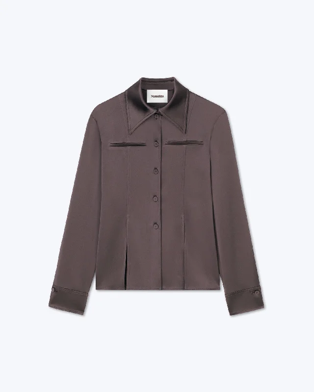 Elu - Sale Slip Satin Shirt - Coffee BeanOversized Shirts