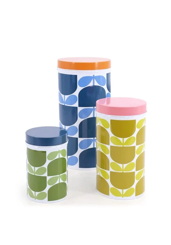 Orla Kiely Block Flower Set of 3 Cannister Tins, White Multi