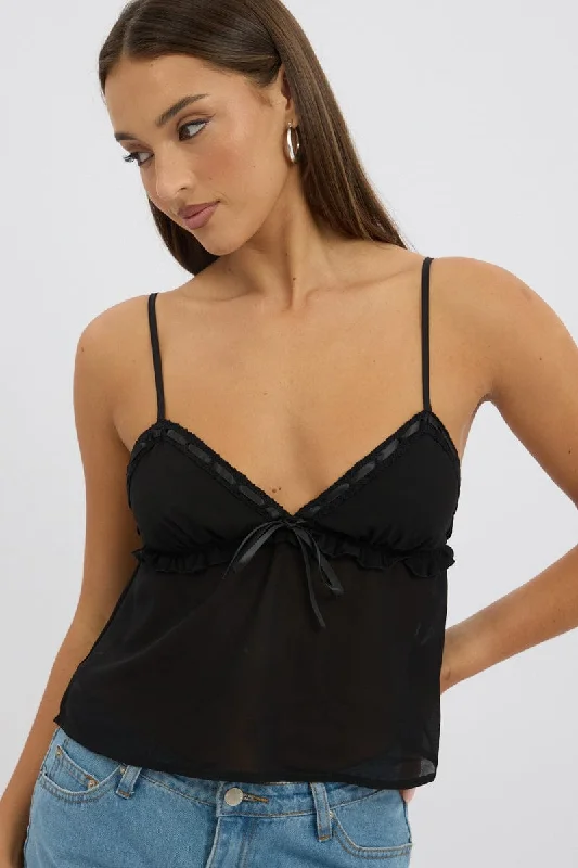 Black Lace Tape Cami Sleeveless Sweetheart SatinCamisoleRise