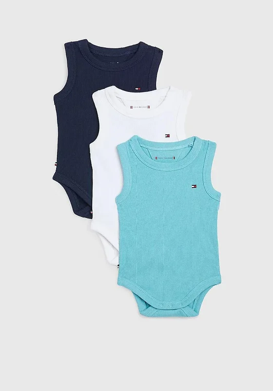 Tommy Hilfiger Baby Rib Knit Bodysuits 3 Pack Gift Set, Crest