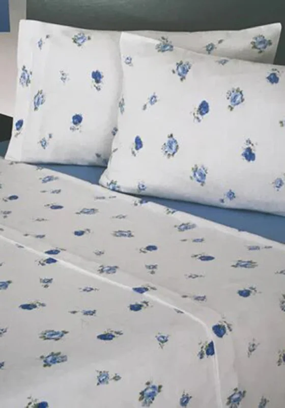 Charlotte Anderson Rosebud Flannel Double Sheet Set, Blue