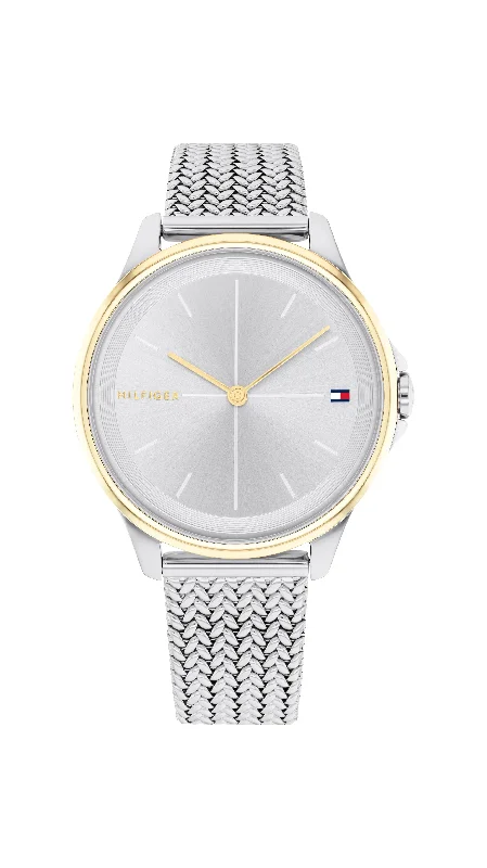 Tommy Hilfiger Womens Delph Mesh Strap Watch, Silver & Gold