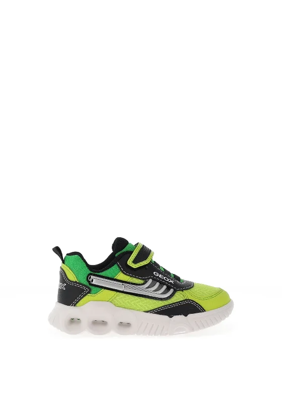 Geox Boys Wroom Mesh Light up Trainers, Lime Green