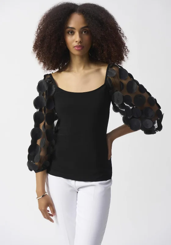 Joseph Ribkoff Disc Mesh Sleeve Top, Black