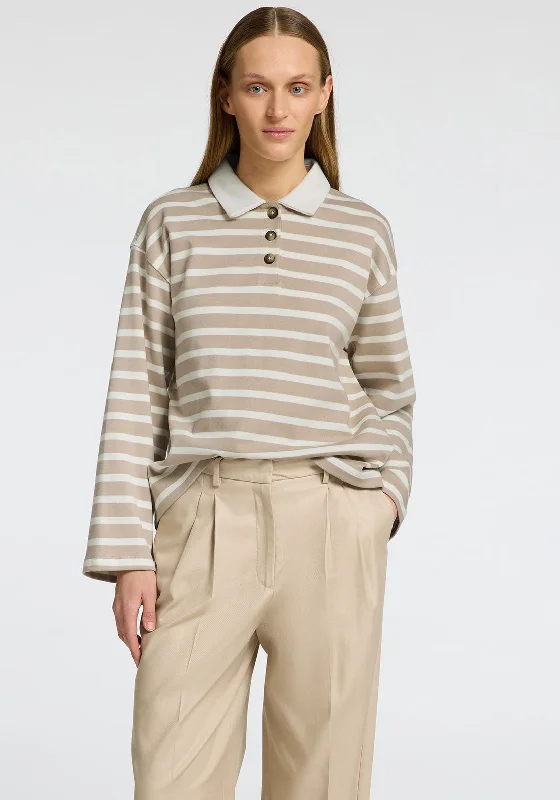 Selected Femme Wada Striped Rugby Shirt, Beige and WhiteSilk Shirts