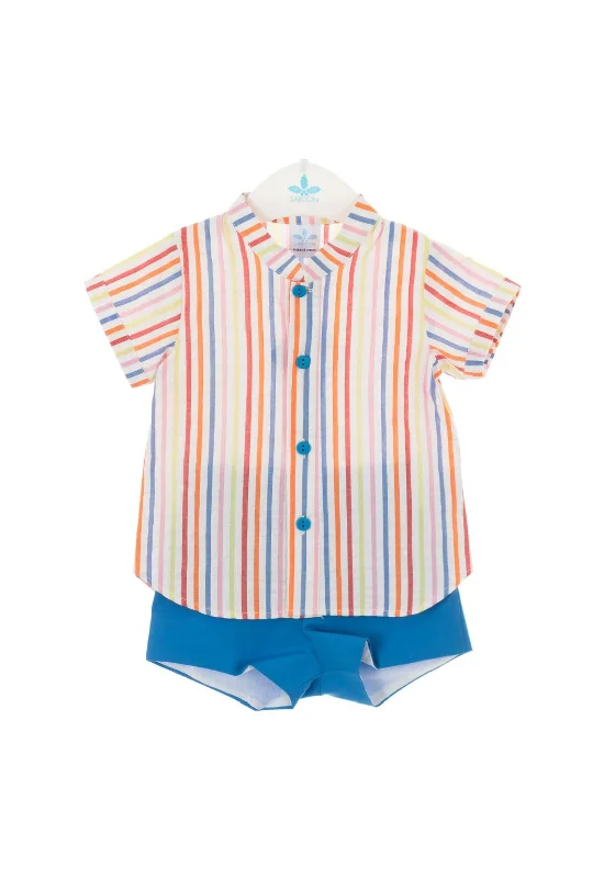 Sardon Boy Striped Shirt & Short Set, Multi