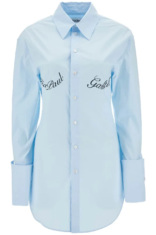 Jean Paul Gaultier Women's blue Cotton Shirt With Underboob PrintLounge Shirts