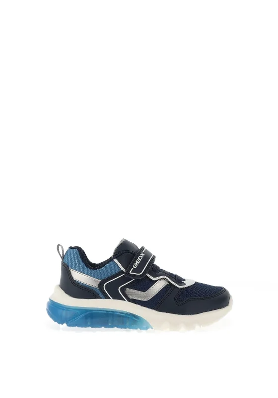 Geox Boys Ciberdron Mesh Single Strap Trainers, Navy & Dark Silver