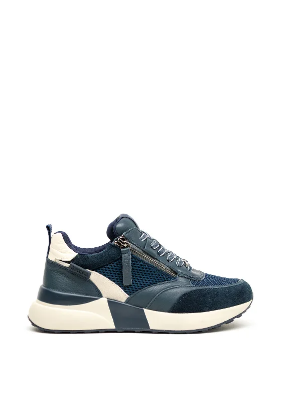 Carmela Mesh Mix Side Zip Trainers, Navy