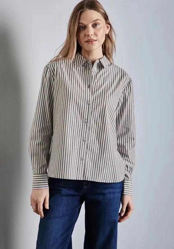 Street One Striped Buttoned Shirt, Taupe and WhiteZippered Shirts