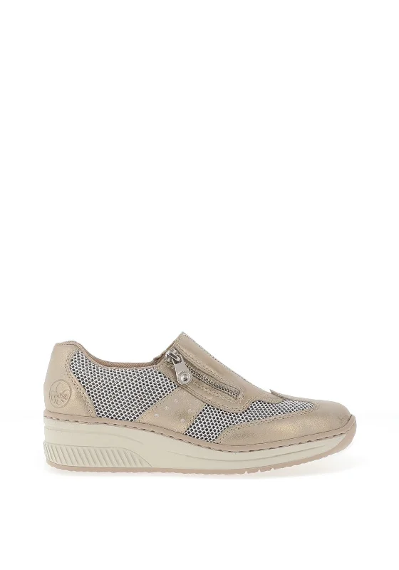 Rieker Womens Side Zip Mesh Trainers, Beige