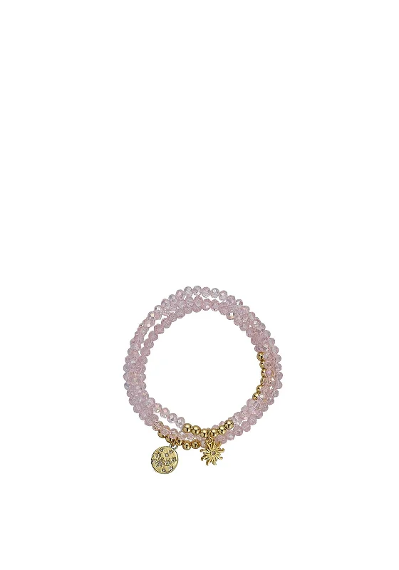 Knight & Day Set of Three Pink Beaded Bracelet, Gold