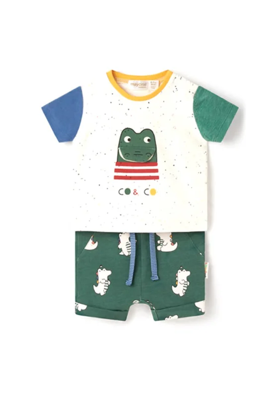 Mayoral Baby Boy Dino T-shirt and Short Set, Green Multi