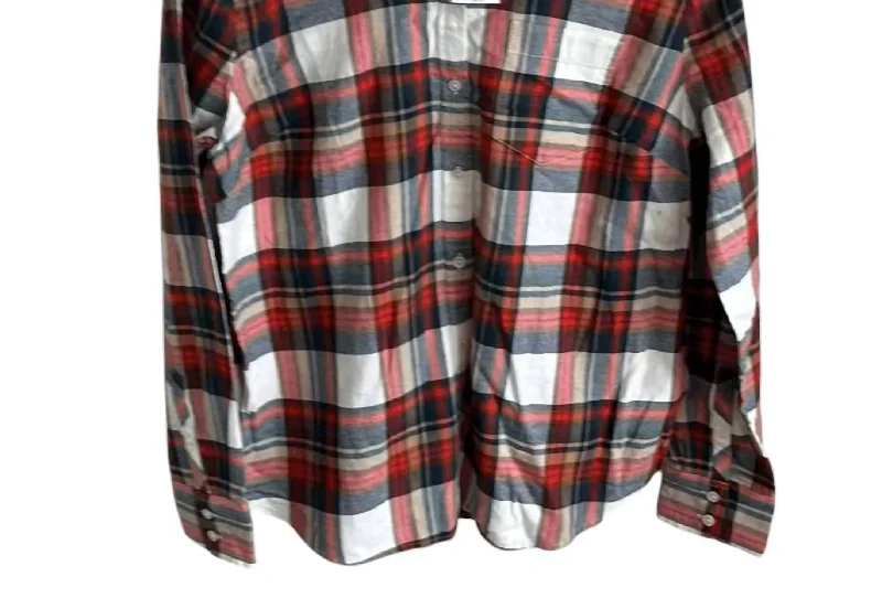 Women's Plaid Flannel Shirt In Orange/white CheckButton-Down Shirts