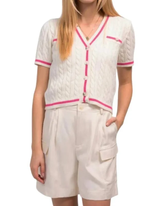 Jordie Cable Button Up Shirt In Ivory/pinkSequined Shirts