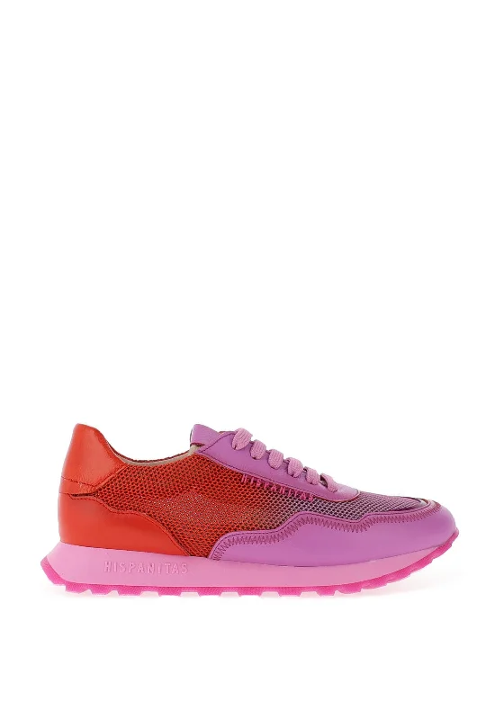 Hispanitas Loira Leather Mesh Trainers, Violet & Scarlet