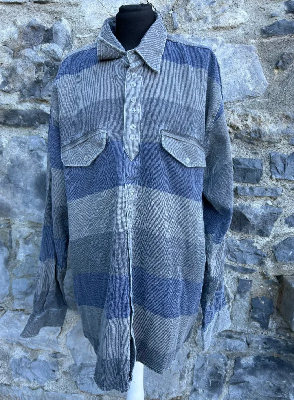 90s grey&navy panel shirt LargeStreetwear Shirts