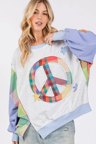 Cashmere HoodiesSAGE + FIG Contrast Peace Patch Dropped Shoulder Sweatshirt