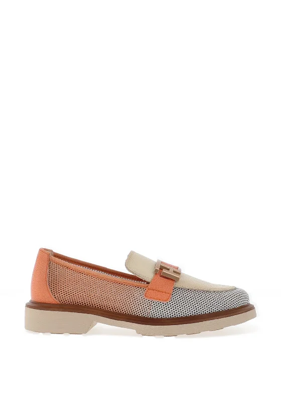 Hispanitas Leather Mesh Side Loafers, Coral & Latte