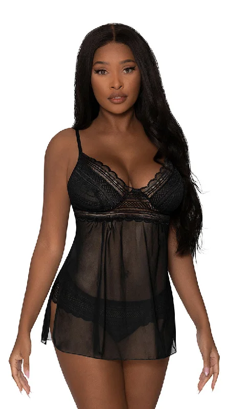 Mesh and Multi-Net Crotchless Babydoll Set