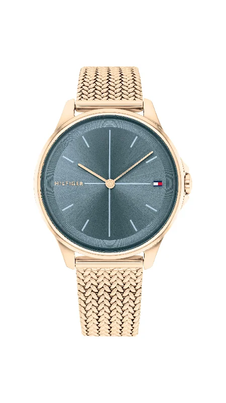 Tommy Hilfiger Womens Jenna Mesh Strap Watch, Rose Gold & Black