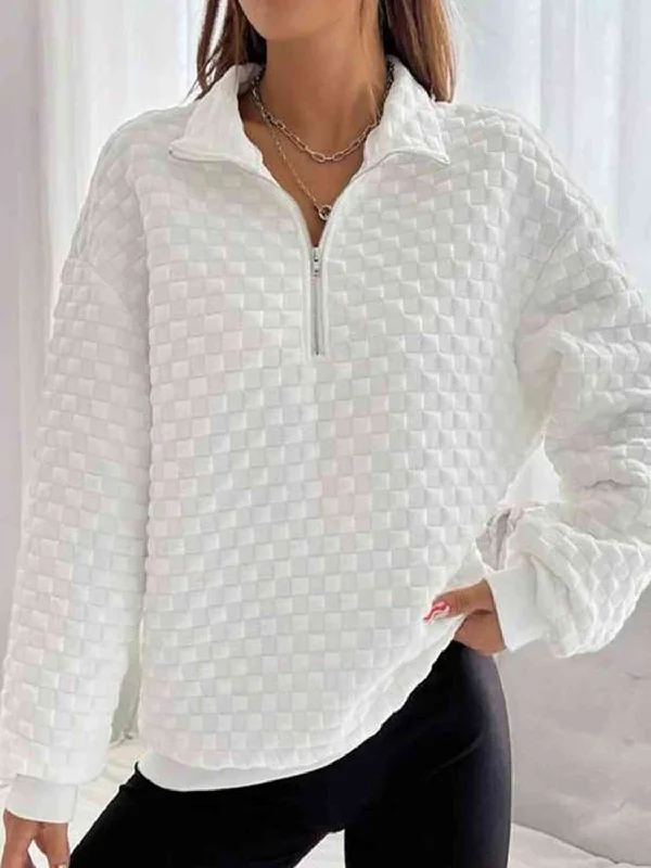 Button-Up SweatshirtsHalf Zip Collared Neck Sweatshirt