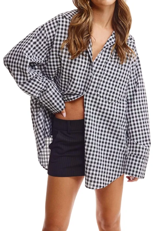 Gingham Button Down Oversize Shirt In Black/whiteWrap Shirts