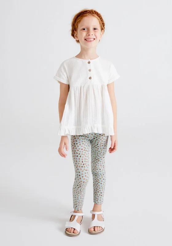 Mayoral Girl Blouse and Legging Set, White and Jade