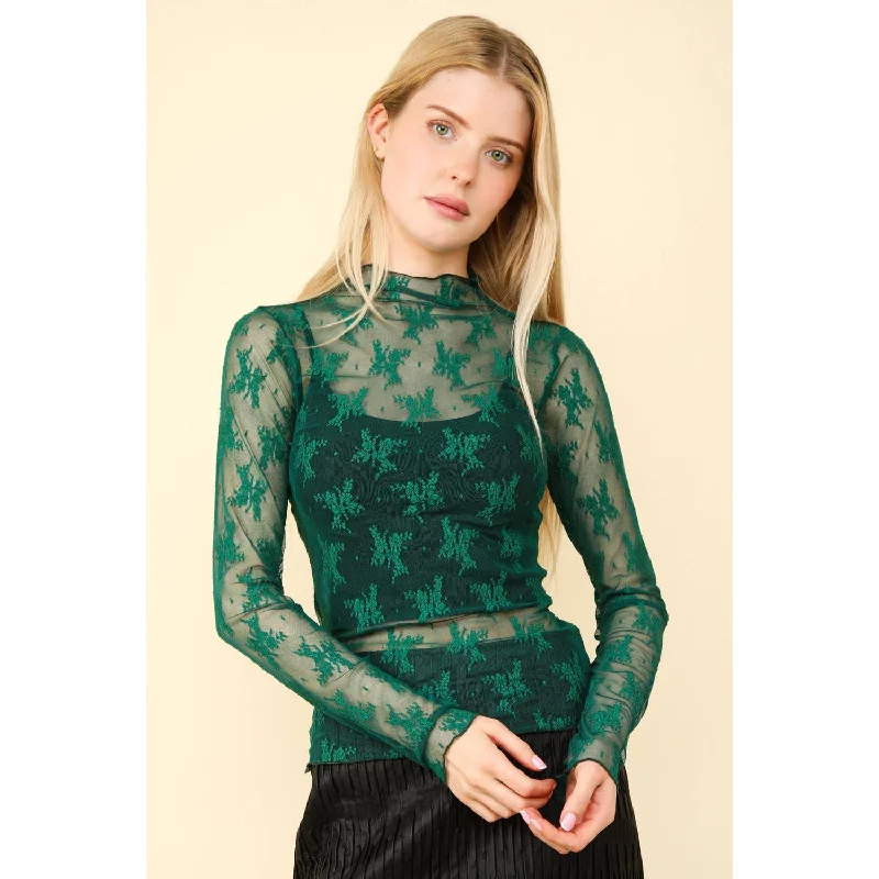 Sheer Mesh Lace Layering Top (Wine or Forest)