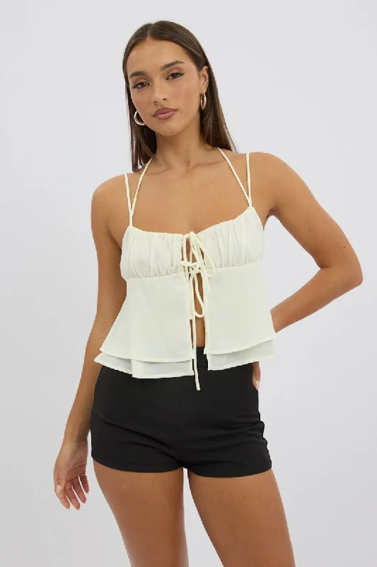 White Tie Front Cami Halter Neck SleevelessCamisoleBlaze