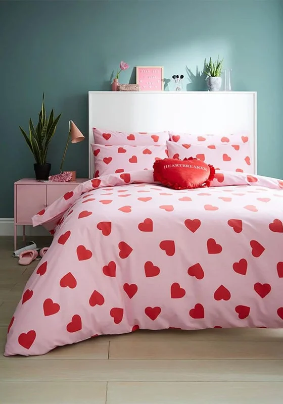 Skinny Dip London Hearts Duvet Set, Pink