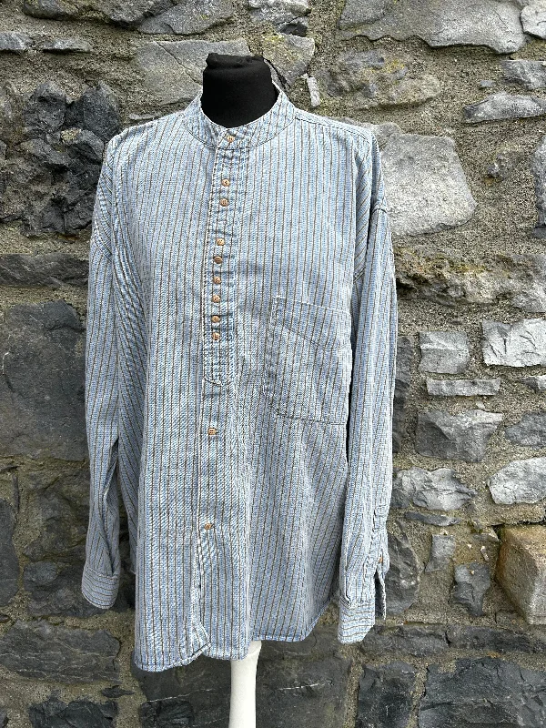 90s blue stripy grandpa collar shirt L/XLHigh-Fashion Shirts