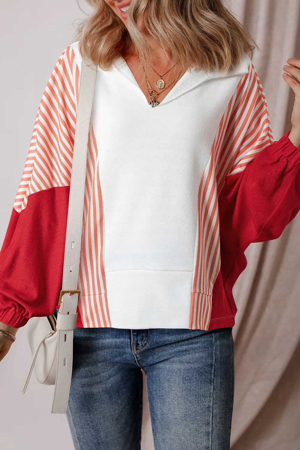 Collaborative SweatshirtsStriped Collared Neck Long Sleeve Sweatshirt