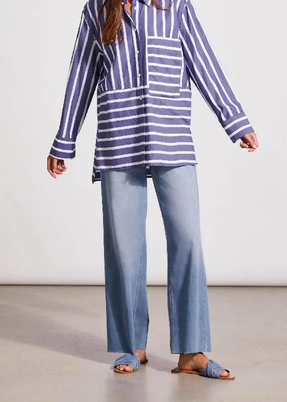 Mixed Stripe Button-Down Shirt In BlueprintMetallic Shirts