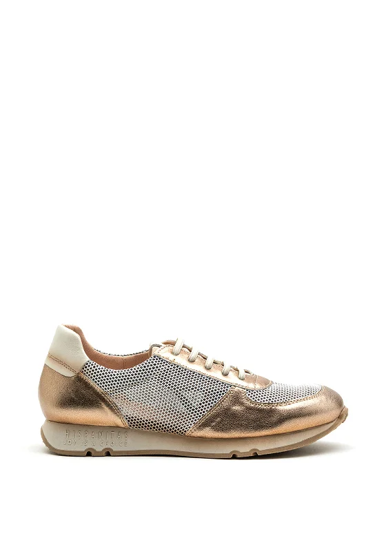 Hispanitas Metallic Leather & Mesh Trainers, Gold