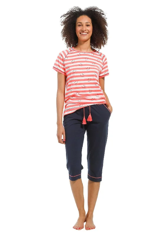 Rebelle Stripe and Print Capri Pyjama Set, Pink