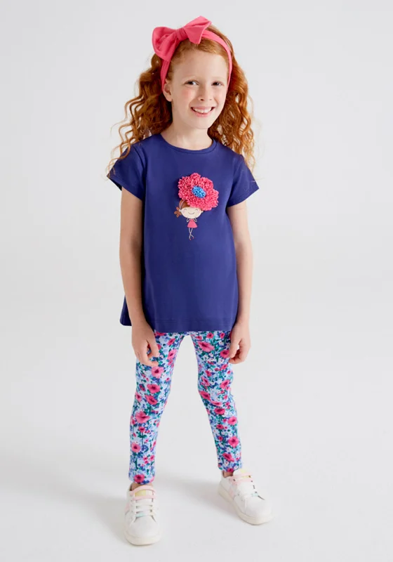 Mayoral Girl Floral 2 Piece Legging Set, Navy