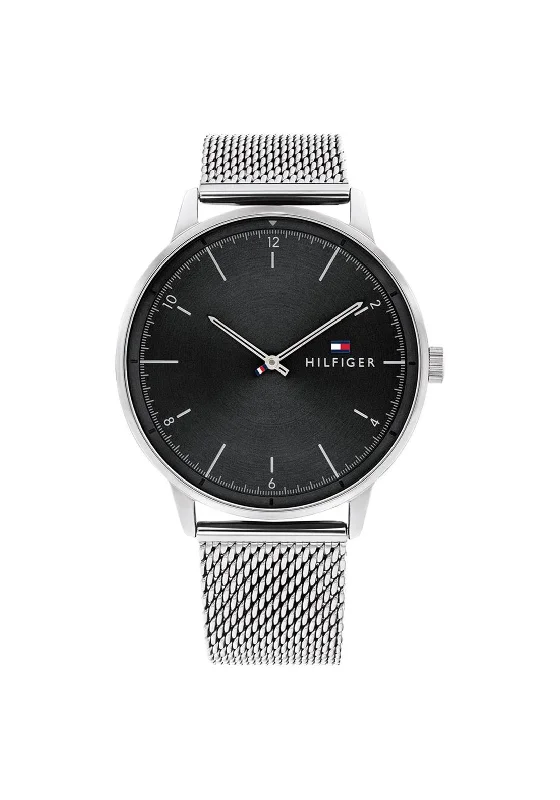 Tommy Hilfiger Mens Metal Mesh Black & Silver Watch