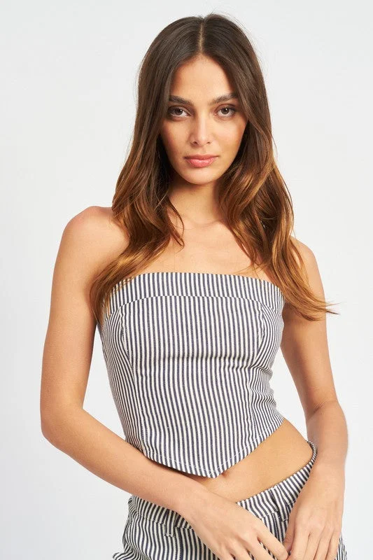 STRIPED BACK STRAP AND EYELET DETAIL TUBE TOPCamisoleWave