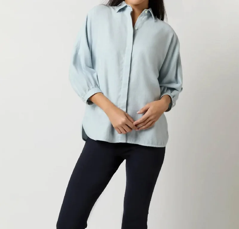 Volume Kimono Shirt In Sky Brushed HerringboneRibbed Cuff Shirts