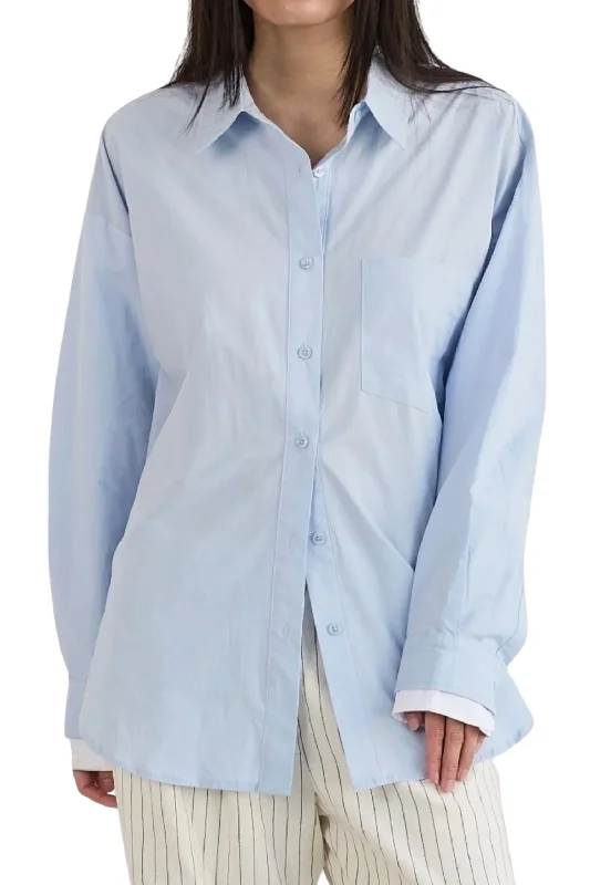 Button Down Contrast Sleeve Shirt In Light BlueStriped Shirts