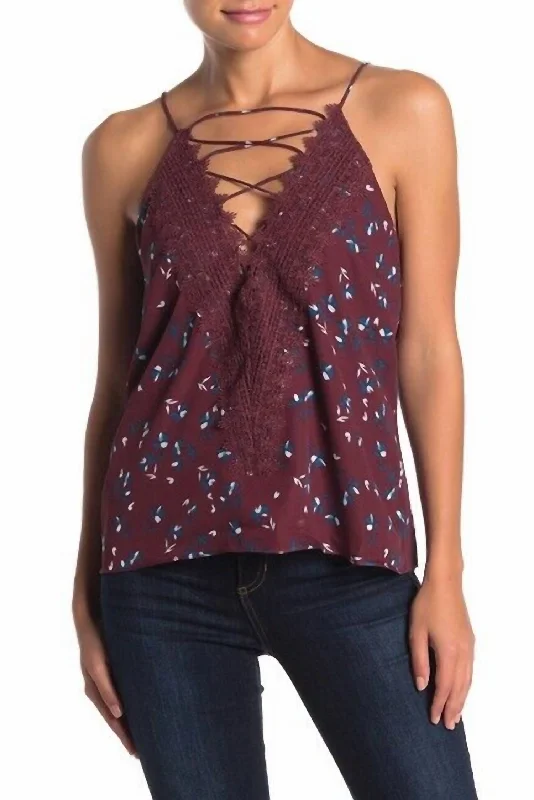 Top Posie Floral Strappy Cami Top In BurgundyCamisoleDiamond