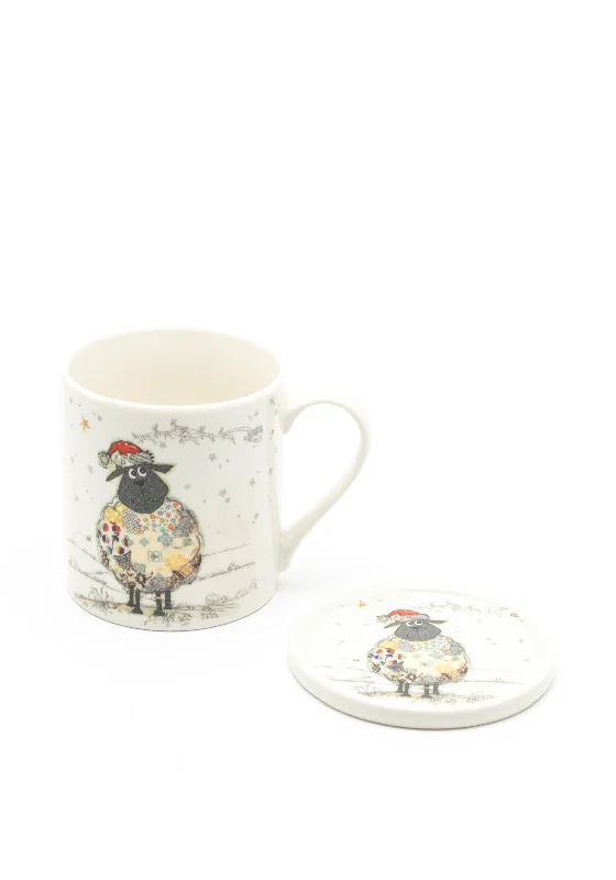 Kooks Christmas Sheep Ceramic Mug & Coaster Set