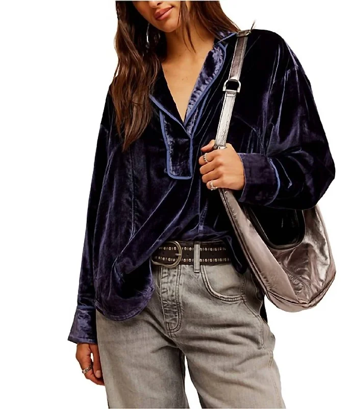 Luxy Velvet Solid Shirt In Night SkyUrban Shirts