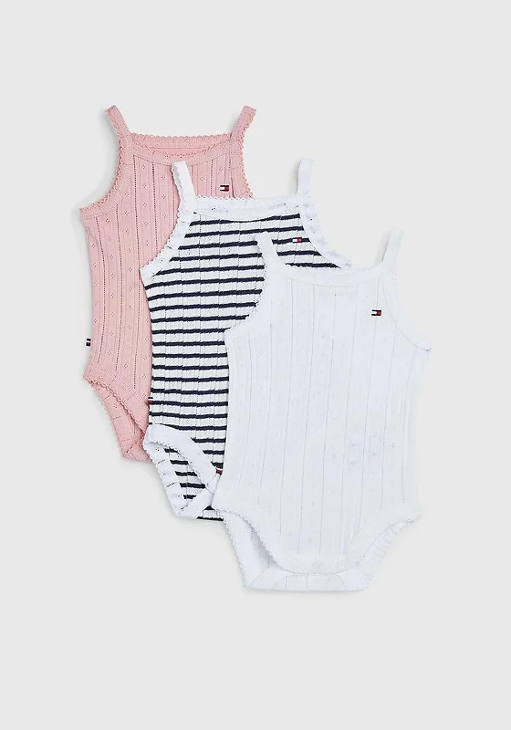 Tommy Hilfiger Baby Girl Pointelle Bodysuit 3 Pack Gift Set, Pink Multi