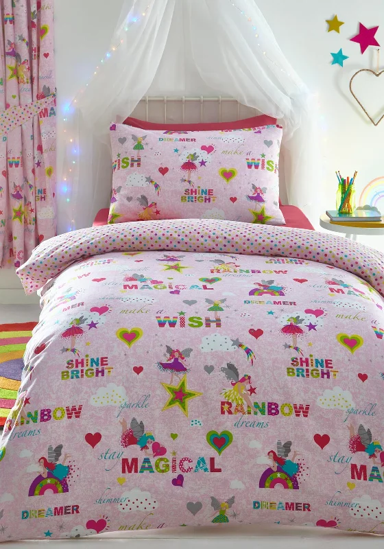 Portfolio Rainbow Fairies Kids Duvet Set, Pink