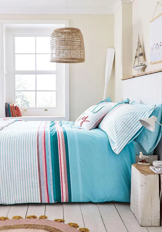 Joules Coastal Border Stripe Duvet Cover Set, Aqua